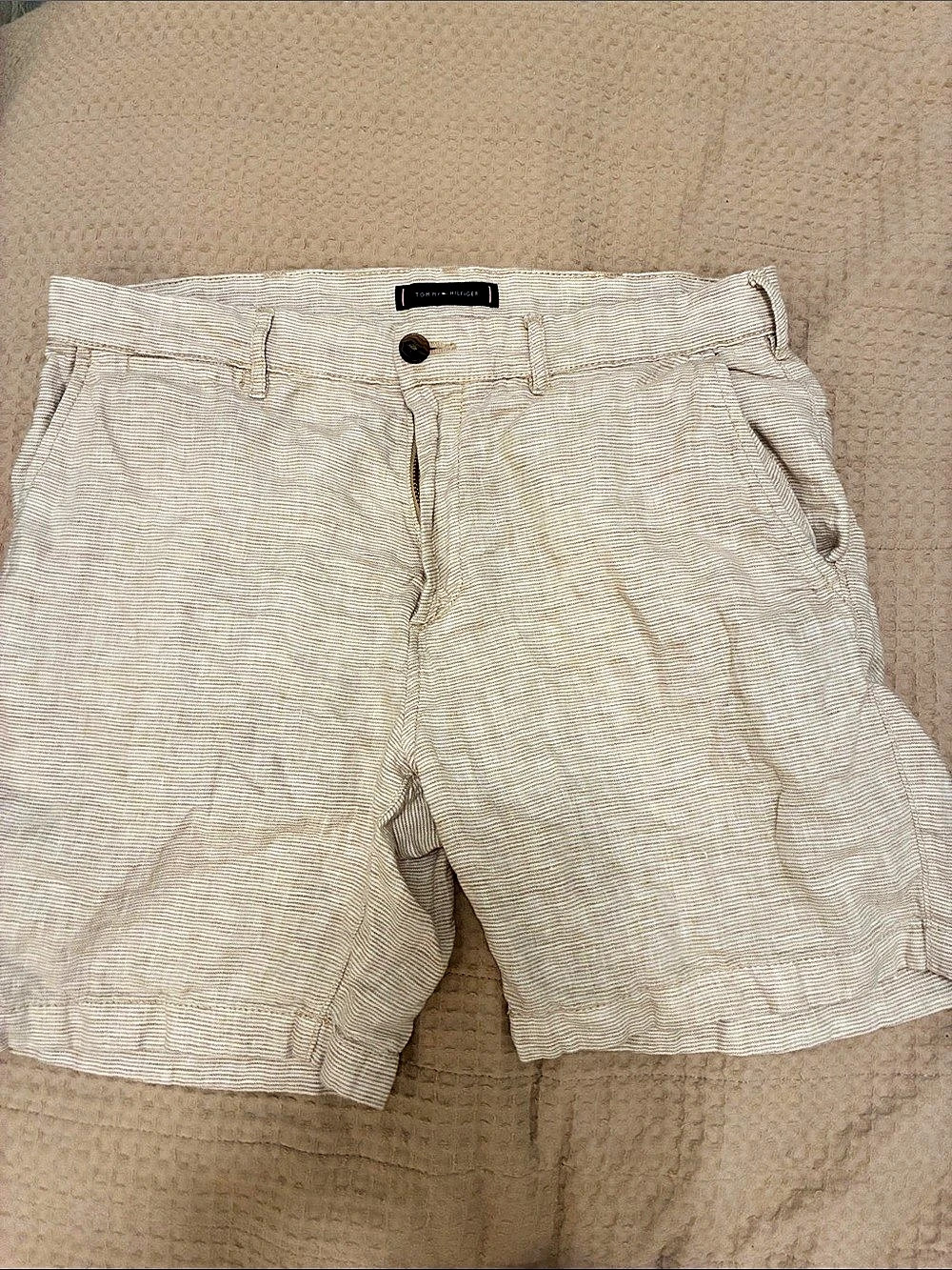 Tommy Hilfiger  Men's Striped Shorts 100% Linen  Size 32 Like New